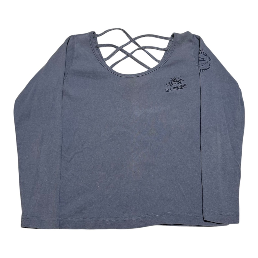 Vintage Harley Davidson Blue Pennsylvania Long Sleeve Shirt Women's Large FLAW